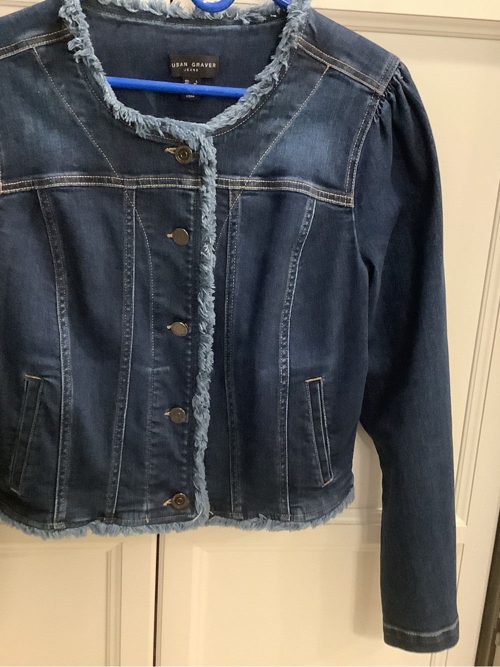Susan Graver Blue Denim Jacket with Frayed Trim - Large